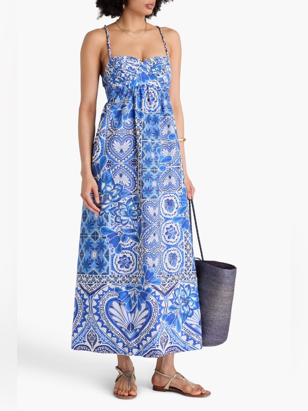Farm Rio Blue Tile Dream Sleeveless Maxi Dress Size Medium NWT - Picture 10 of 12